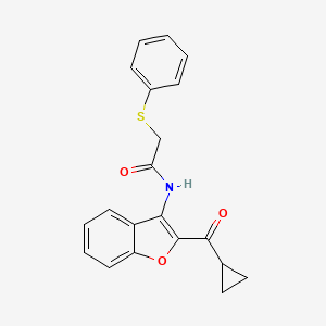 molecular formula C20H17NO3S B11528569 N-[2-(Cyclopropylcarbonyl)-1-benzofuran-3-yl]-2-(phenylsulfanyl)acetamide 