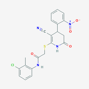 molecular formula C21H17ClN4O4S B11528576 N-(3-chloro-2-methylphenyl)-2-{[3-cyano-4-(2-nitrophenyl)-6-oxo-1,4,5,6-tetrahydropyridin-2-yl]sulfanyl}acetamide 