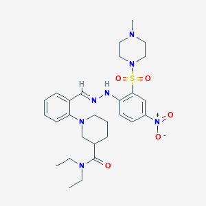 molecular formula C28H39N7O5S B11528625 N,N-diethyl-1-{2-[(E)-(2-{2-[(4-methylpiperazin-1-yl)sulfonyl]-4-nitrophenyl}hydrazinylidene)methyl]phenyl}piperidine-3-carboxamide 