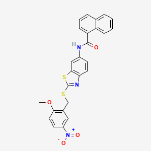 molecular formula C26H19N3O4S2 B11528641 N-{2-[(2-methoxy-5-nitrobenzyl)sulfanyl]-1,3-benzothiazol-6-yl}naphthalene-1-carboxamide 