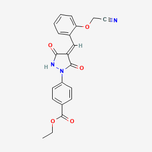 molecular formula C21H17N3O5 B11528643 ethyl 4-{(4E)-4-[2-(cyanomethoxy)benzylidene]-3,5-dioxopyrazolidin-1-yl}benzoate 