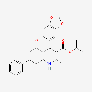 molecular formula C27H27NO5 B11528777 Propan-2-yl 4-(1,3-benzodioxol-5-yl)-2-methyl-5-oxo-7-phenyl-1,4,5,6,7,8-hexahydroquinoline-3-carboxylate 