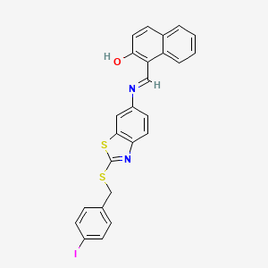 molecular formula C25H17IN2OS2 B11528866 1-{[(2-{[(4-Iodophenyl)methyl]sulfanyl}-1,3-benzothiazol-6-yl)amino]methylidene}naphthalen-2(1H)-one CAS No. 5801-78-5