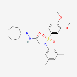 molecular formula C25H33N3O5S B11528915 N-[(N'-Cycloheptylidenehydrazinecarbonyl)methyl]-N-(3,5-dimethylphenyl)-3,4-dimethoxybenzene-1-sulfonamide 
