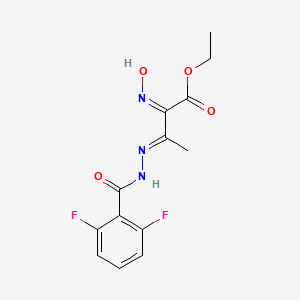 molecular formula C13H13F2N3O4 B11528939 Butanoic acid, 3-(2,6-difluorobenzoylhydrazino)-2-hydroximino-, ethyl ester 