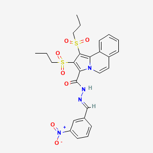 molecular formula C26H26N4O7S2 B11529012 N'-[(E)-(3-nitrophenyl)methylidene]-1,2-bis(propylsulfonyl)pyrrolo[2,1-a]isoquinoline-3-carbohydrazide 