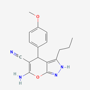 molecular formula C17H18N4O2 B11529037 6-Amino-4-(4-methoxyphenyl)-3-propyl-1,4-dihydropyrano[2,3-c]pyrazole-5-carbonitrile 