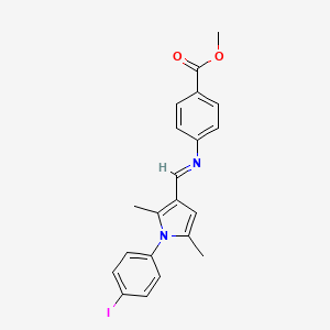molecular formula C21H19IN2O2 B11529065 methyl 4-({(E)-[1-(4-iodophenyl)-2,5-dimethyl-1H-pyrrol-3-yl]methylidene}amino)benzoate 