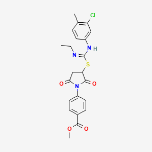 molecular formula C22H22ClN3O4S B11529103 methyl 4-(3-{[N'-(3-chloro-4-methylphenyl)-N-ethylcarbamimidoyl]sulfanyl}-2,5-dioxopyrrolidin-1-yl)benzoate 