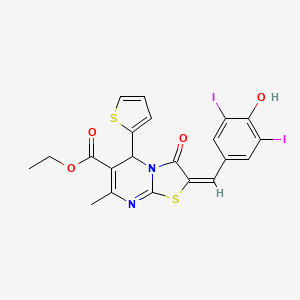molecular formula C21H16I2N2O4S2 B11529120 ethyl (2E)-2-(4-hydroxy-3,5-diiodobenzylidene)-7-methyl-3-oxo-5-(thiophen-2-yl)-2,3-dihydro-5H-[1,3]thiazolo[3,2-a]pyrimidine-6-carboxylate 