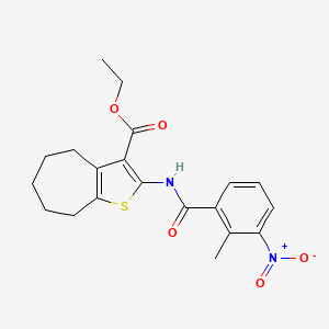 molecular formula C20H22N2O5S B11529158 ethyl 2-{[(2-methyl-3-nitrophenyl)carbonyl]amino}-5,6,7,8-tetrahydro-4H-cyclohepta[b]thiophene-3-carboxylate 