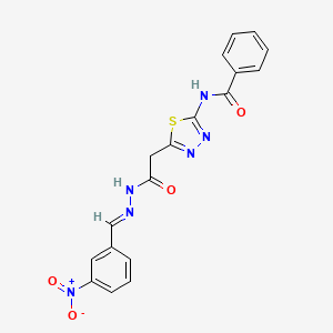 molecular formula C18H14N6O4S B11529164 N-(5-{2-[(2E)-2-(3-nitrobenzylidene)hydrazinyl]-2-oxoethyl}-1,3,4-thiadiazol-2-yl)benzamide 