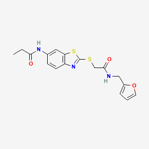molecular formula C17H17N3O3S2 B11529261 N-[2-({2-[(furan-2-ylmethyl)amino]-2-oxoethyl}sulfanyl)-1,3-benzothiazol-6-yl]propanamide 