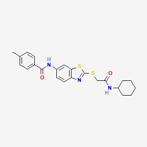 molecular formula C23H25N3O2S2 B11529315 N-(2-{[2-(cyclohexylamino)-2-oxoethyl]sulfanyl}-1,3-benzothiazol-6-yl)-4-methylbenzamide 