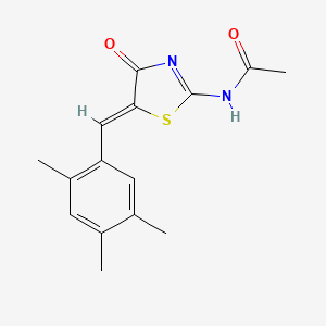 molecular formula C15H16N2O2S B11529387 N-[(2E,5Z)-4-oxo-5-(2,4,5-trimethylbenzylidene)-1,3-thiazolidin-2-ylidene]acetamide 