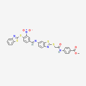 molecular formula C31H21N5O5S4 B11529532 methyl 4-[({[6-({(E)-[4-(1,3-benzothiazol-2-ylsulfanyl)-3-nitrophenyl]methylidene}amino)-1,3-benzothiazol-2-yl]sulfanyl}acetyl)amino]benzoate 
