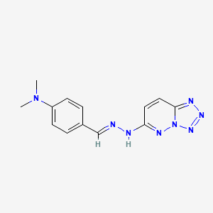 molecular formula C13H14N8 B11529615 N,N-dimethyl-4-{(E)-[2-(tetrazolo[1,5-b]pyridazin-6-yl)hydrazinylidene]methyl}aniline 