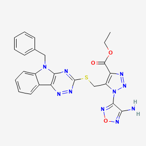 molecular formula C24H20N10O3S B11529632 Ethyl 1-(4-amino-1,2,5-oxadiazol-3-YL)-5-[({5-benzyl-5H-[1,2,4]triazino[5,6-B]indol-3-YL}sulfanyl)methyl]-1H-1,2,3-triazole-4-carboxylate 