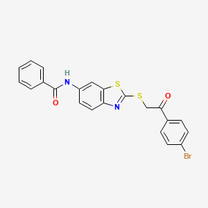 molecular formula C22H15BrN2O2S2 B11529825 N-(2-{[2-(4-bromophenyl)-2-oxoethyl]sulfanyl}-1,3-benzothiazol-6-yl)benzamide 