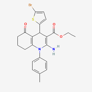 molecular formula C23H23BrN2O3S B11530005 Ethyl 2-amino-4-(5-bromothiophen-2-yl)-1-(4-methylphenyl)-5-oxo-1,4,5,6,7,8-hexahydroquinoline-3-carboxylate 