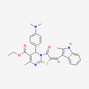 molecular formula C28H28N4O3S B11530345 ethyl (2E)-5-[4-(dimethylamino)phenyl]-7-methyl-2-[(2-methyl-1H-indol-3-yl)methylidene]-3-oxo-2,3-dihydro-5H-[1,3]thiazolo[3,2-a]pyrimidine-6-carboxylate 