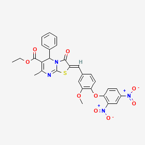 molecular formula C30H24N4O9S B11530362 ethyl (2Z)-2-[4-(2,4-dinitrophenoxy)-3-methoxybenzylidene]-7-methyl-3-oxo-5-phenyl-2,3-dihydro-5H-[1,3]thiazolo[3,2-a]pyrimidine-6-carboxylate 