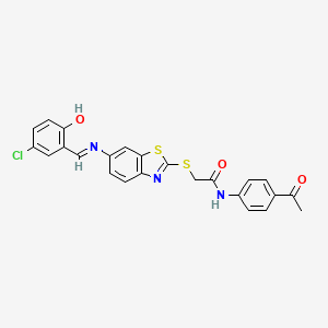 molecular formula C24H18ClN3O3S2 B11530392 N-(4-acetylphenyl)-2-[(6-{[(E)-(5-chloro-2-hydroxyphenyl)methylidene]amino}-1,3-benzothiazol-2-yl)sulfanyl]acetamide 