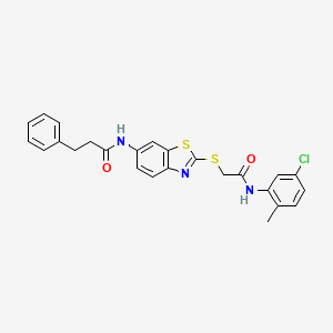 molecular formula C25H22ClN3O2S2 B11530661 N-[2-({2-[(5-chloro-2-methylphenyl)amino]-2-oxoethyl}sulfanyl)-1,3-benzothiazol-6-yl]-3-phenylpropanamide 