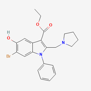 molecular formula C22H23BrN2O3 B11530687 ethyl 6-bromo-5-hydroxy-1-phenyl-2-(pyrrolidin-1-ylmethyl)-1H-indole-3-carboxylate 