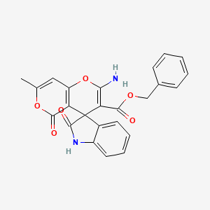 molecular formula C24H18N2O6 B11530715 benzyl 2'-amino-7'-methyl-2,5'-dioxo-1,2-dihydro-5'H-spiro[indole-3,4'-pyrano[4,3-b]pyran]-3'-carboxylate 