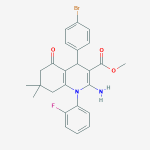 molecular formula C25H24BrFN2O3 B11530984 Methyl 2-amino-4-(4-bromophenyl)-1-(2-fluorophenyl)-7,7-dimethyl-5-oxo-1,4,5,6,7,8-hexahydroquinoline-3-carboxylate CAS No. 312315-86-9