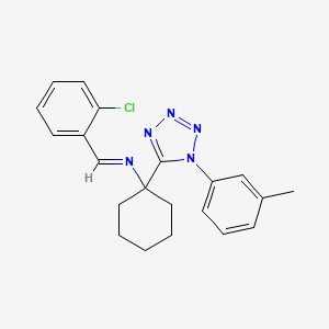 molecular formula C21H22ClN5 B11530987 N-[(E)-(2-chlorophenyl)methylidene]-1-[1-(3-methylphenyl)-1H-tetrazol-5-yl]cyclohexanamine 