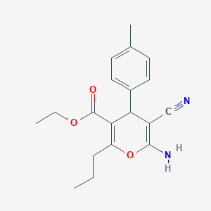 molecular formula C19H22N2O3 B11531033 Ethyl 6-amino-5-cyano-4-(4-methylphenyl)-2-propyl-4H-pyran-3-carboxylate 