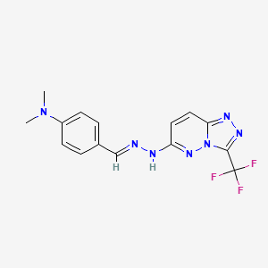 molecular formula C15H14F3N7 B11531187 N,N-dimethyl-4-[(E)-{2-[3-(trifluoromethyl)[1,2,4]triazolo[4,3-b]pyridazin-6-yl]hydrazinylidene}methyl]aniline 