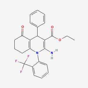 molecular formula C25H23F3N2O3 B11531327 Ethyl 2-amino-5-oxo-4-phenyl-1-[2-(trifluoromethyl)phenyl]-1,4,5,6,7,8-hexahydroquinoline-3-carboxylate 