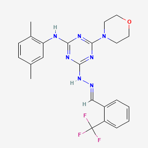 molecular formula C23H24F3N7O B11531351 N-(2,5-dimethylphenyl)-4-(morpholin-4-yl)-6-{(2E)-2-[2-(trifluoromethyl)benzylidene]hydrazinyl}-1,3,5-triazin-2-amine 