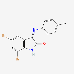 molecular formula C15H10Br2N2O B11531376 5,7-Dibromo-3-(4-methylanilino)indol-2-one 