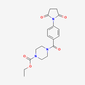 molecular formula C18H21N3O5 B11531570 Ethyl 4-[4-(2,5-dioxopyrrolidin-1-yl)benzoyl]piperazine-1-carboxylate 