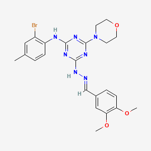 molecular formula C23H26BrN7O3 B11531726 N-(2-bromo-4-methylphenyl)-4-[(2E)-2-(3,4-dimethoxybenzylidene)hydrazinyl]-6-(morpholin-4-yl)-1,3,5-triazin-2-amine 