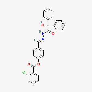 molecular formula C28H21ClN2O4 B11531962 4-[(E)-{2-[hydroxy(diphenyl)acetyl]hydrazinylidene}methyl]phenyl 2-chlorobenzoate 