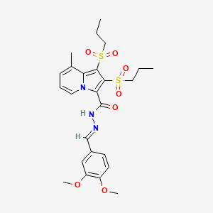 molecular formula C25H31N3O7S2 B11531998 N'-[(E)-(3,4-dimethoxyphenyl)methylidene]-8-methyl-1,2-bis(propylsulfonyl)indolizine-3-carbohydrazide 