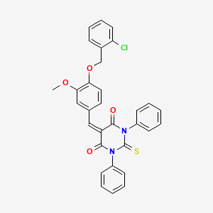 molecular formula C31H23ClN2O4S B11532131 5-{4-[(2-chlorobenzyl)oxy]-3-methoxybenzylidene}-1,3-diphenyl-2-thioxodihydropyrimidine-4,6(1H,5H)-dione 