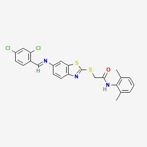 molecular formula C24H19Cl2N3OS2 B11532267 2-[(6-{[(E)-(2,4-dichlorophenyl)methylidene]amino}-1,3-benzothiazol-2-yl)sulfanyl]-N-(2,6-dimethylphenyl)acetamide 