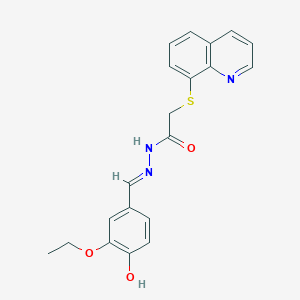 molecular formula C20H19N3O3S B11533982 N'-[(E)-(3-ethoxy-4-hydroxyphenyl)methylidene]-2-(quinolin-8-ylsulfanyl)acetohydrazide 