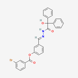 molecular formula C28H21BrN2O4 B11534303 3-[(E)-{2-[hydroxy(diphenyl)acetyl]hydrazinylidene}methyl]phenyl 3-bromobenzoate 
