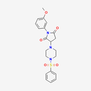 molecular formula C21H23N3O5S B11534400 1-(3-Methoxyphenyl)-3-[4-(phenylsulfonyl)piperazin-1-yl]pyrrolidine-2,5-dione 