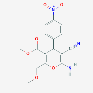 molecular formula C16H15N3O6 B11534459 methyl 6-amino-5-cyano-2-(methoxymethyl)-4-(4-nitrophenyl)-4H-pyran-3-carboxylate 