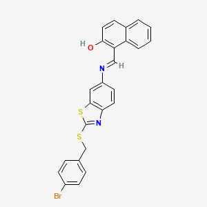 molecular formula C25H17BrN2OS2 B11534477 1-[(E)-({2-[(4-bromobenzyl)sulfanyl]-1,3-benzothiazol-6-yl}imino)methyl]naphthalen-2-ol 