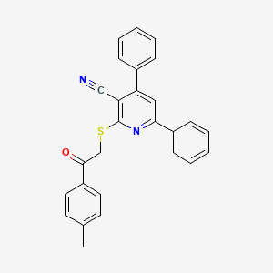 molecular formula C27H20N2OS B11534487 2-{[2-(4-Methylphenyl)-2-oxoethyl]sulfanyl}-4,6-diphenylpyridine-3-carbonitrile 