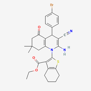 molecular formula C29H30BrN3O3S B11534569 ethyl 2-[2-amino-4-(4-bromophenyl)-3-cyano-7,7-dimethyl-5-oxo-5,6,7,8-tetrahydroquinolin-1(4H)-yl]-4,5,6,7-tetrahydro-1-benzothiophene-3-carboxylate 
